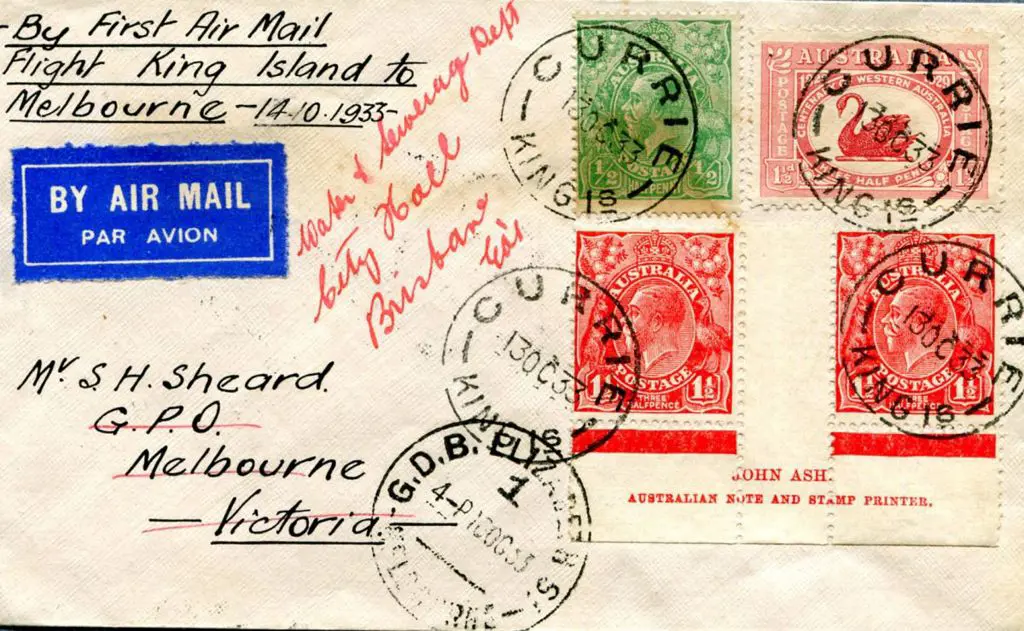 1933 (14th Oct) "By First Air Mail Flight King ... Image 1++