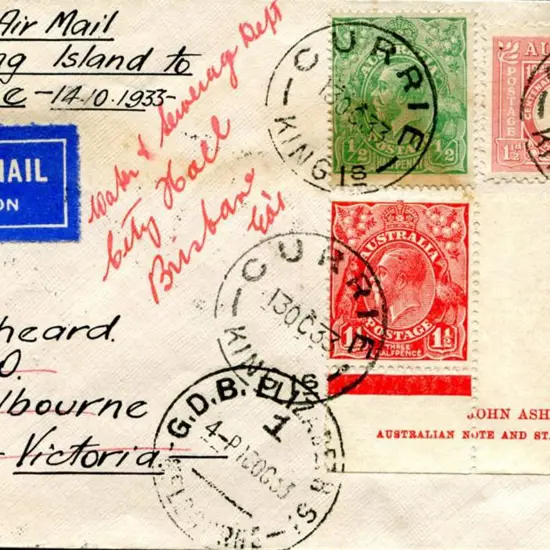 1933 (14th Oct) "By First Air Mail Flight King ...
