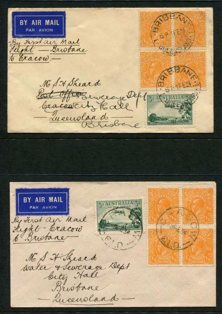 1934 (3rd Feb) Brisbane to Cracow & return pair of ... Image 1++