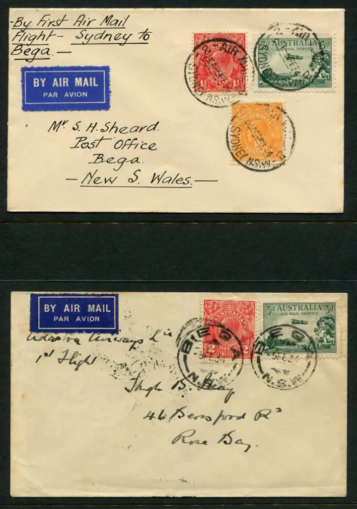 1934 (5th Feb) Sydney to Bega & return pair with ... Image 1++