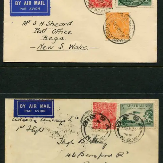 1934 (5th Feb) Sydney to Bega & return pair with ...