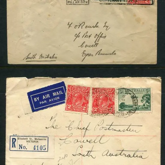 1934 (23rd Feb) Adelaide to Cowell by MMA x 2 ...