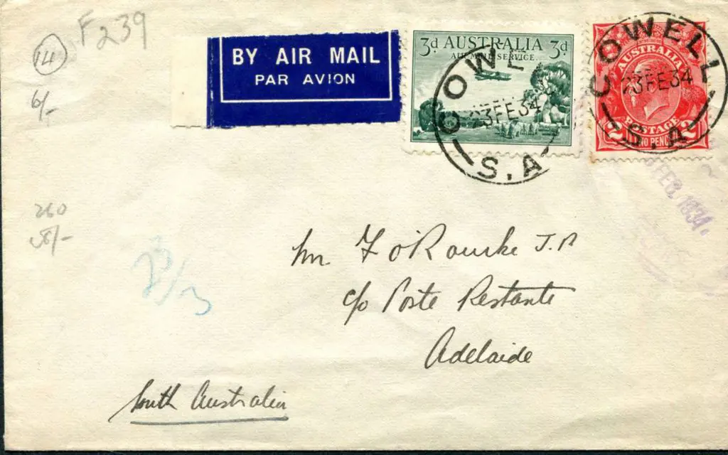 1934 (23rd Feb) Cowell to Adelaide by MMA with 2d ... Image 1++