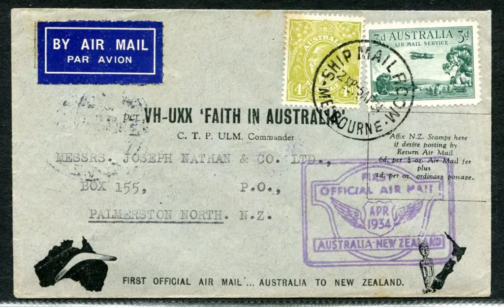 1934 (14th April) Australia to NZ on printed ... Image 1++