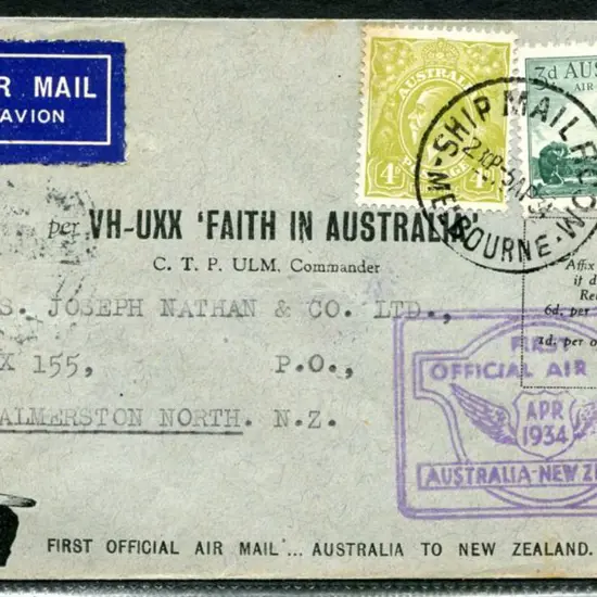 1934 (14th April) Australia to NZ on printed ...