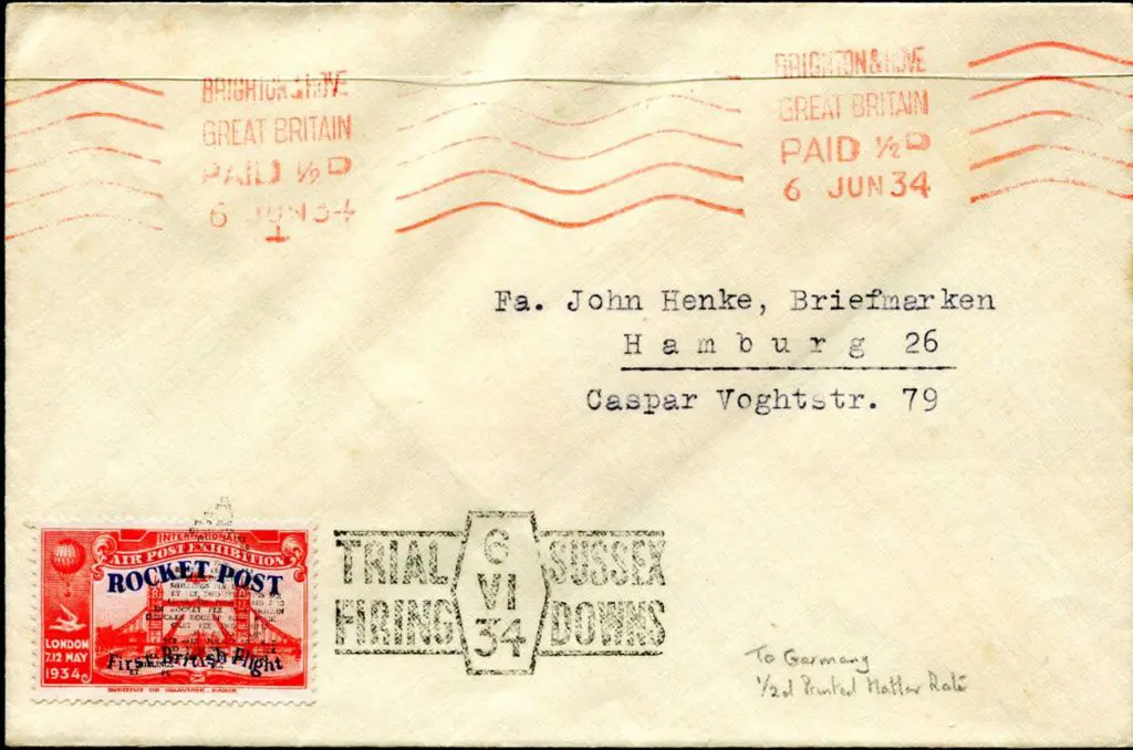 1934 (6th June) GPO Rocket Trial cover with ... Image 1++