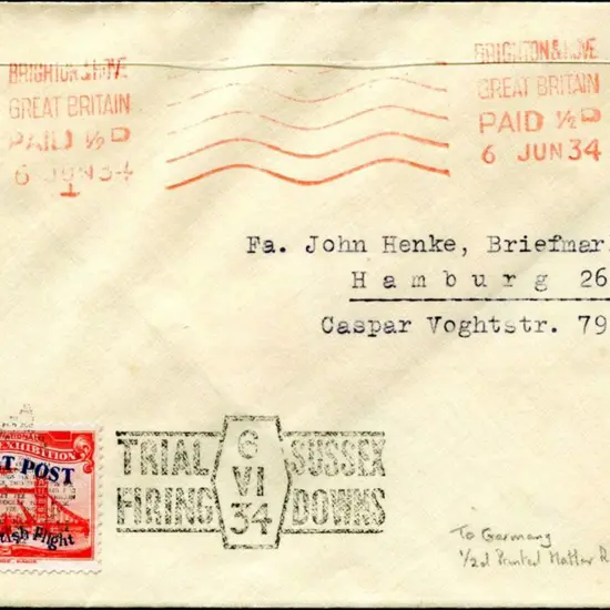 1934 (6th June) GPO Rocket Trial cover with ...