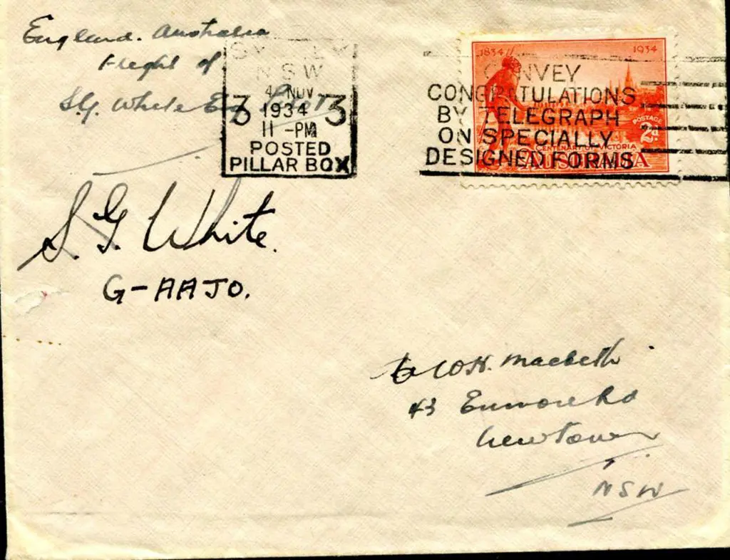 1934 (18th Sept) Darwin to Sydney by SG White in ... Image 1++