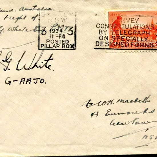 1934 (18th Sept) Darwin to Sydney by SG White in ...
