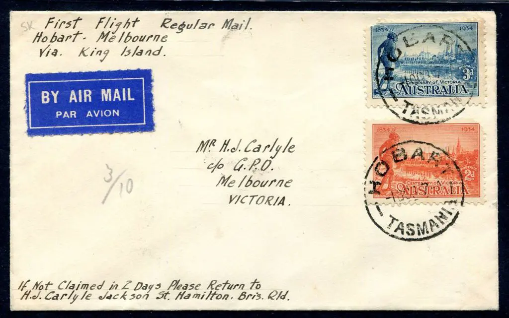1934 (1st Oct) Hobart to Melbourne via King Island ... Image 1++