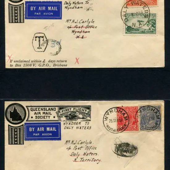 1934 (3rd Oct) Daly Waters to Wyndham & return ...