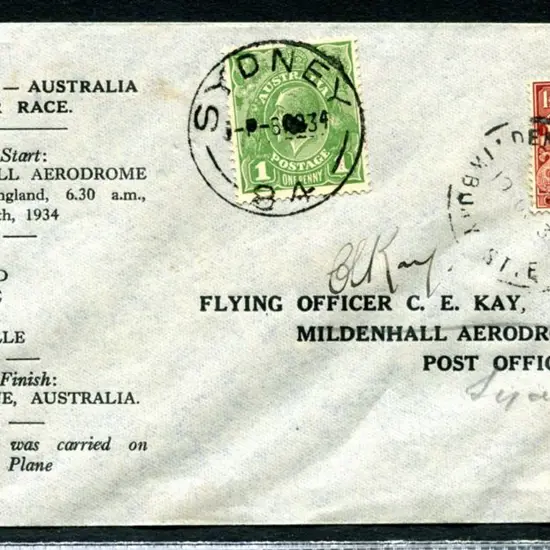 1934 (20th Oct) MacRobertson Air Race - CE Kay ...