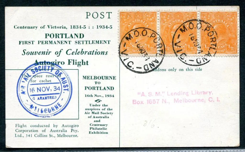 1934 (16th Nov) Melbourne to Portland flown ... Image 1++