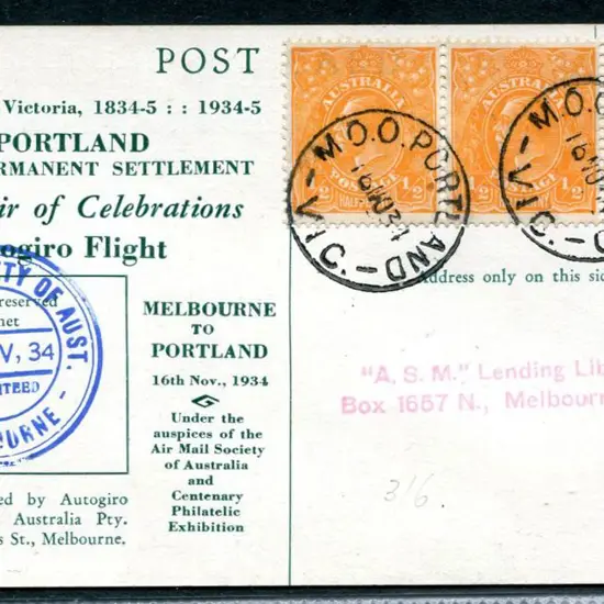 1934 (16th Nov) Melbourne to Portland flown ...