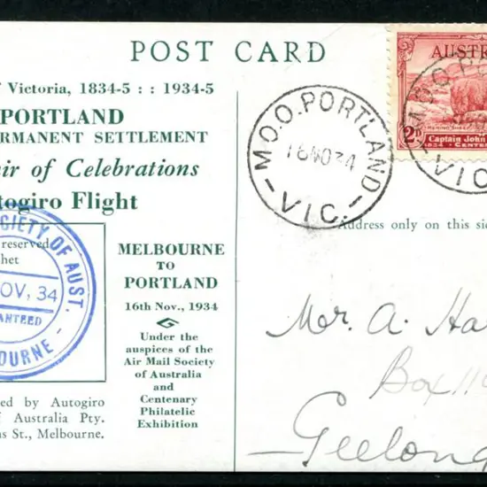 1934 (16th Nov) Portland to Melbourne return ...