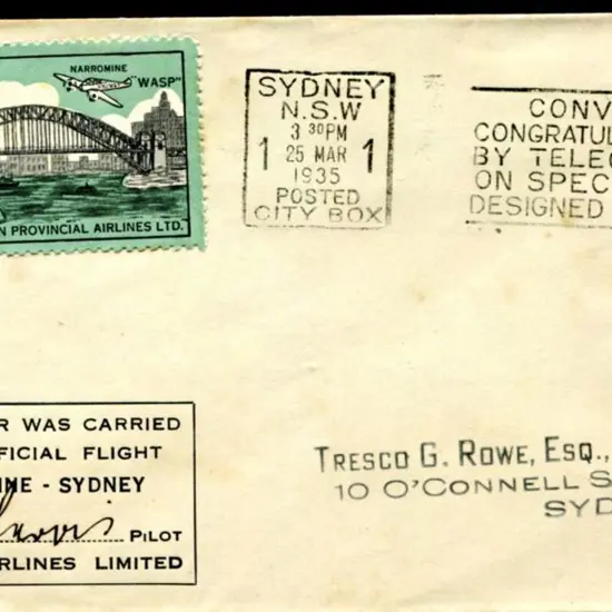 1935 (25th March) Narromine to Sydney WASP ...