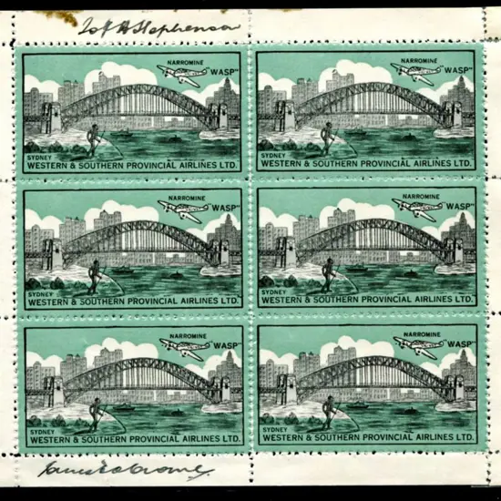 1935 WASP vignette sheetlet of 6 signed by ...