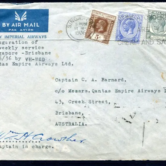 1936 (16th May) Singapore to Brisbane intermediate ...