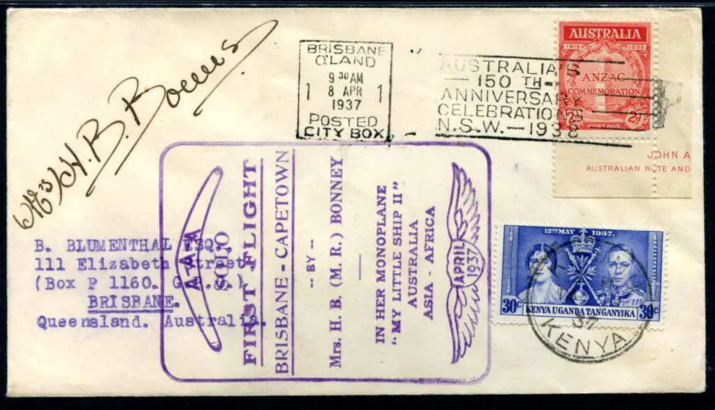 1937 (9th April) Brisbane to Kisuma, Nairobi ... Image 1++