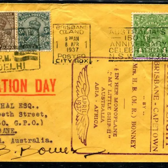 1937 (9th April) ditto also with Qld 1d QV in ...
