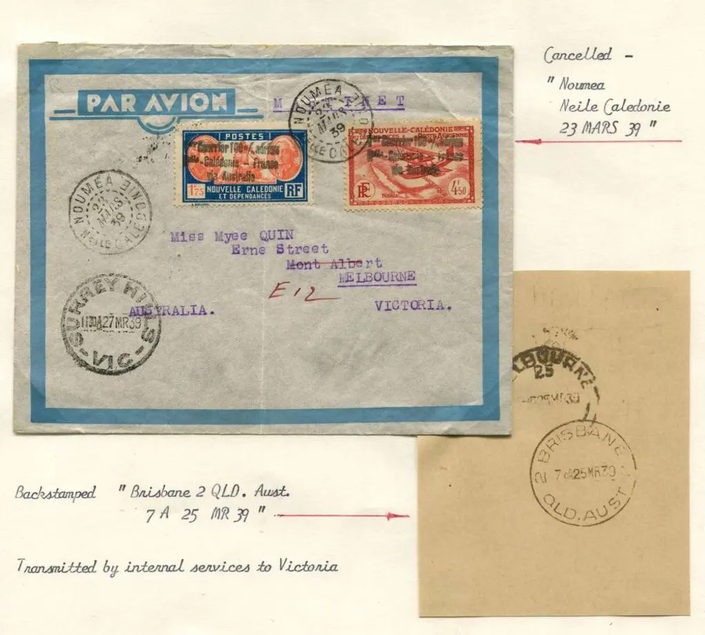 1939 (24th March) New Caledonia to Australia ... Image 1++
