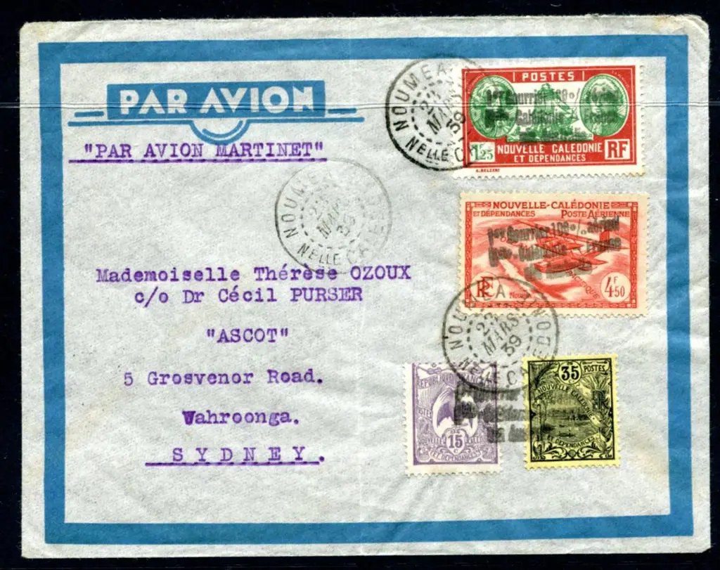1939 (24th March) New Caledonia to Australia ... Image 1++
