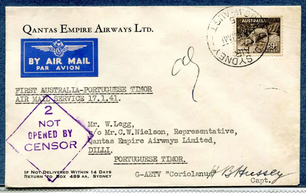 1941 (17th Jan) Aust to Portuguese Timor on Qantas ... Image 1++