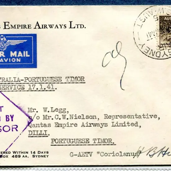 1941 (17th Jan) Aust to Portuguese Timor on Qantas ...