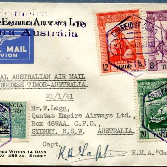 1941 (17th Jan) Portuguese Timor to Aust on Qantas ...