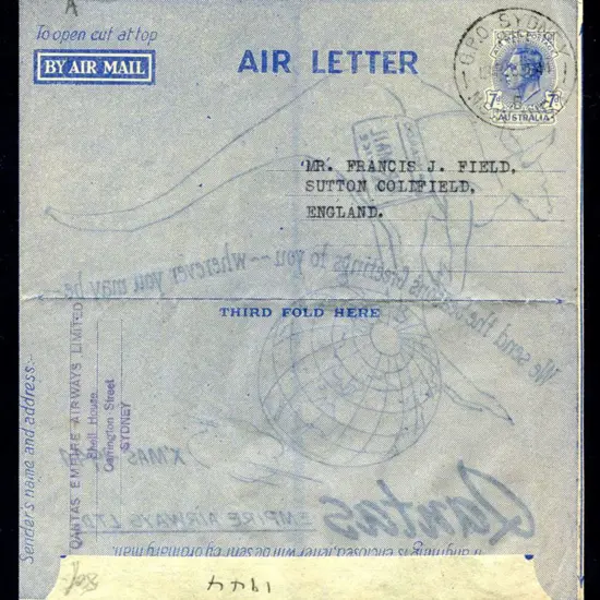1944 (13th Dec) Australia to England Qantas ...