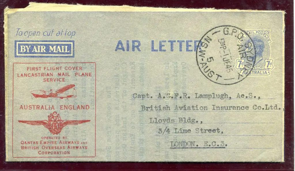 1945 (2nd June) Australia to England Qantas ... Image 1++