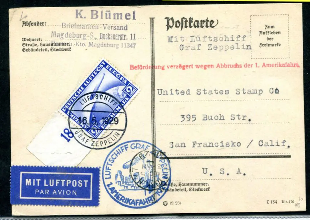 1929 (16th May) Germany to USA postcard with ... Image 1++