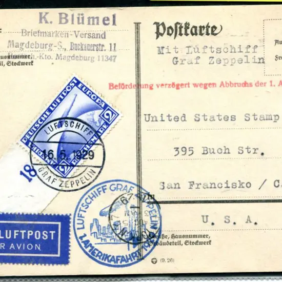 1929 (16th May) Germany to USA postcard with ...