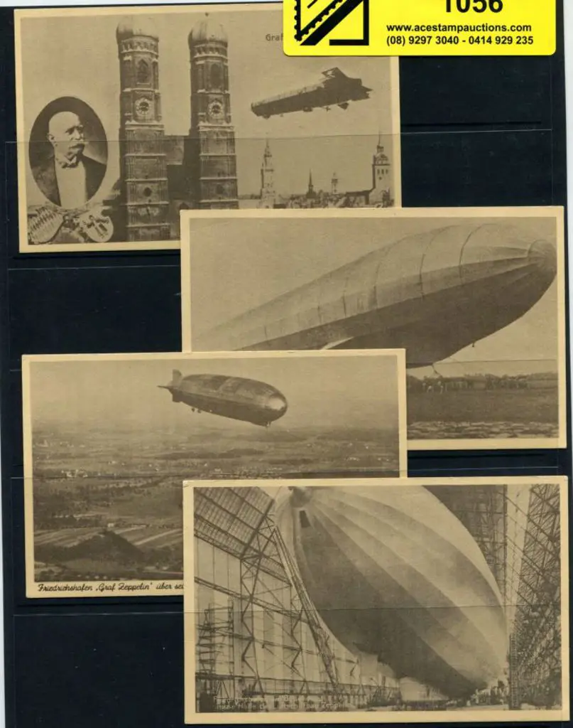 1930's Graf Zeppelin set of 4 sepia postcards incl ... Image 1++