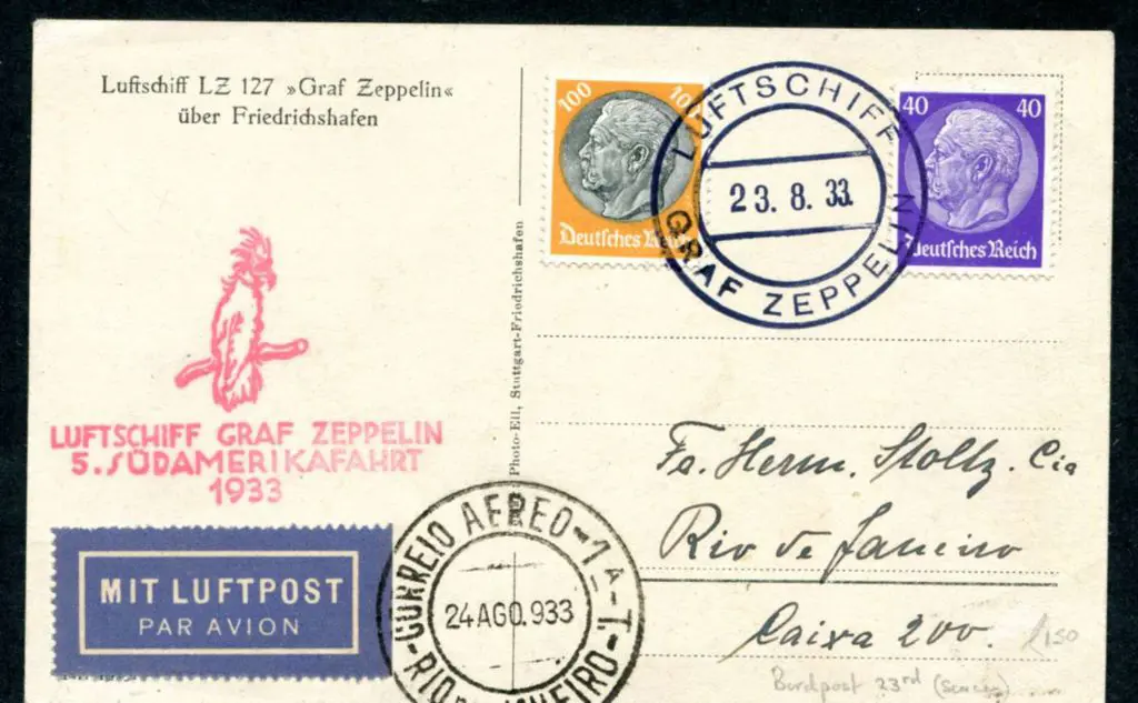 1933 (23rd Aug) Germany to Brazil with Luftschiff ... Image 1++