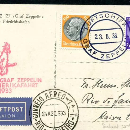 1933 (23rd Aug) Germany to Brazil with Luftschiff ...