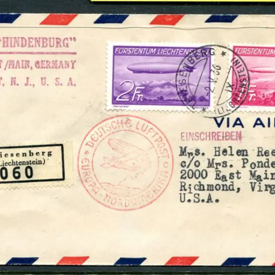 1936 (2nd May) Frankfurt (Main) to Lakehurst NJ, ...