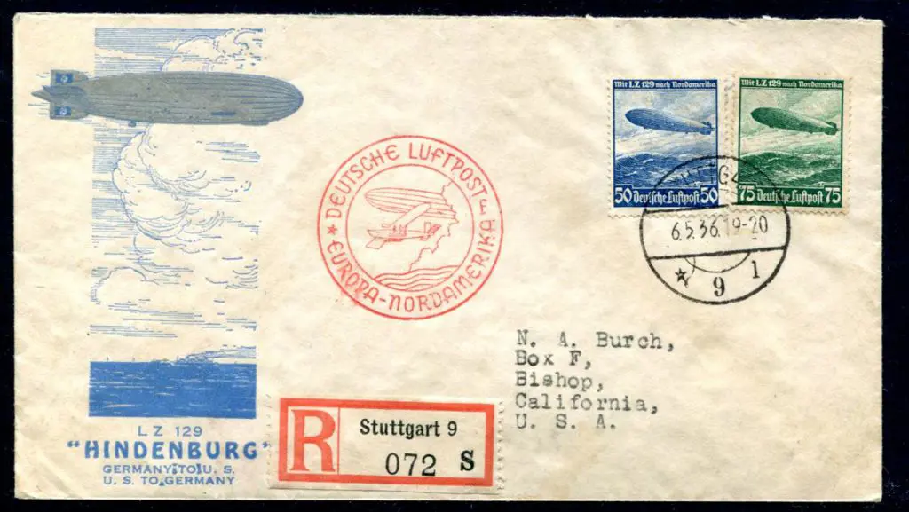 1936 (6th May) Silver & blue Zeppelin over ocean ... Image 1++