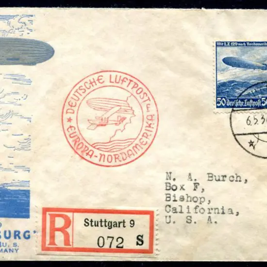 1936 (6th May) Silver & blue Zeppelin over ocean ...