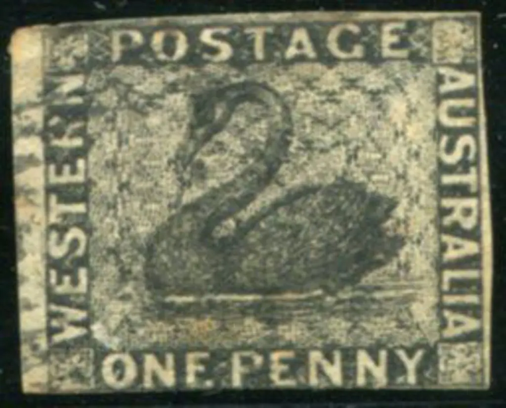 1854 1d black swan fine used 3 margin example just ... Image 1++