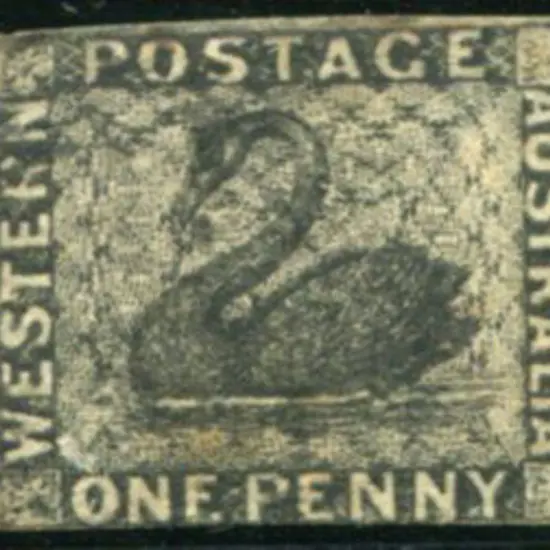 1854 1d black swan fine used 3 margin example just ...