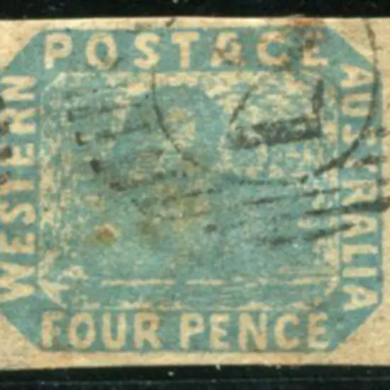 1854/55 4d pale blue swan F/U with light 15 bar 2 ...