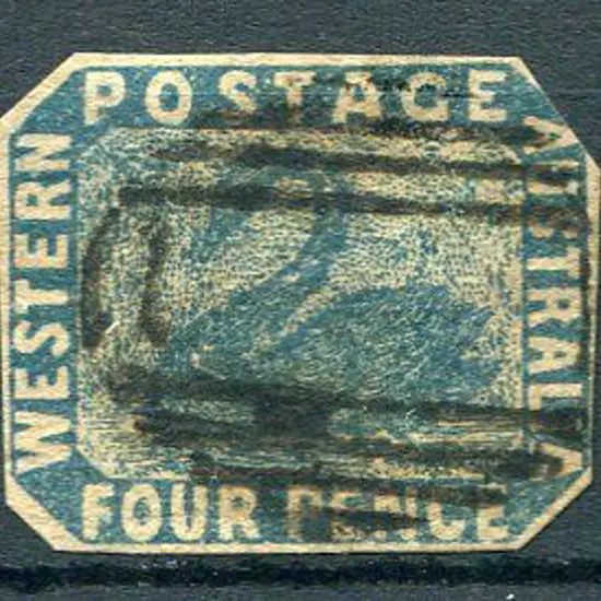 1854/55 4d blue swan cut to shape. F/U & a good ...