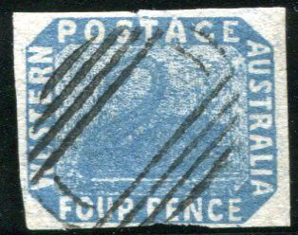 1854/55 4d blue swan fine used with four margins ... Image 1++