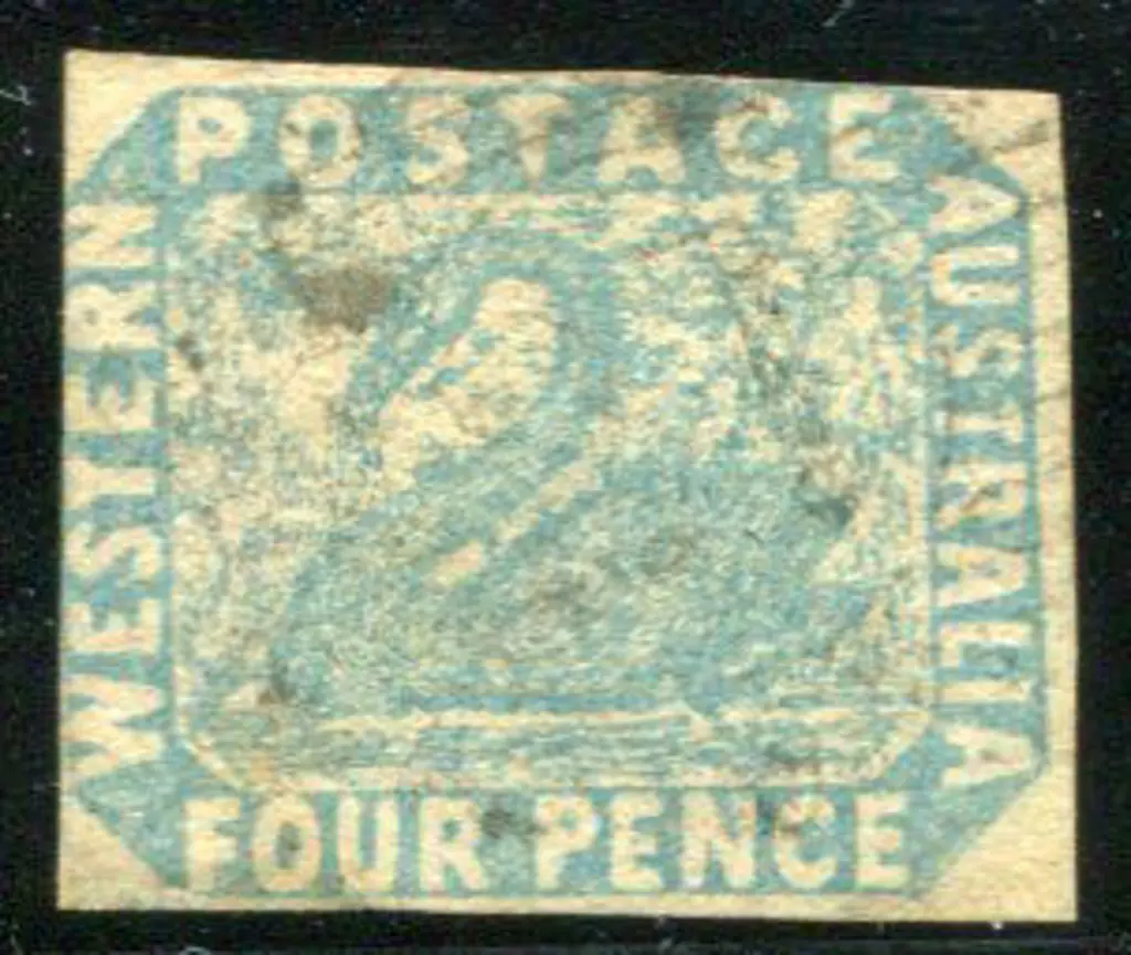 1854/55 4d blue swan with "shaved "T"" variety. ... Image 1++
