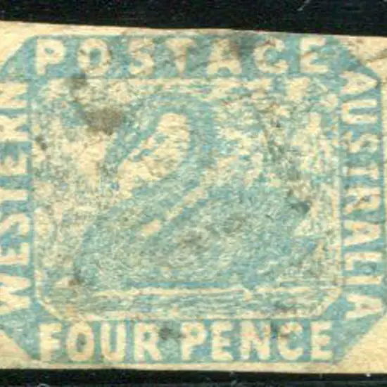1854/55 4d blue swan with "shaved "T"" variety. ...