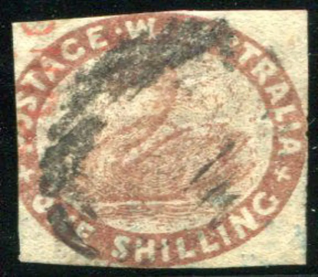 1854/55 1/- deep red-brown. Left margin cut into ... Image 1++