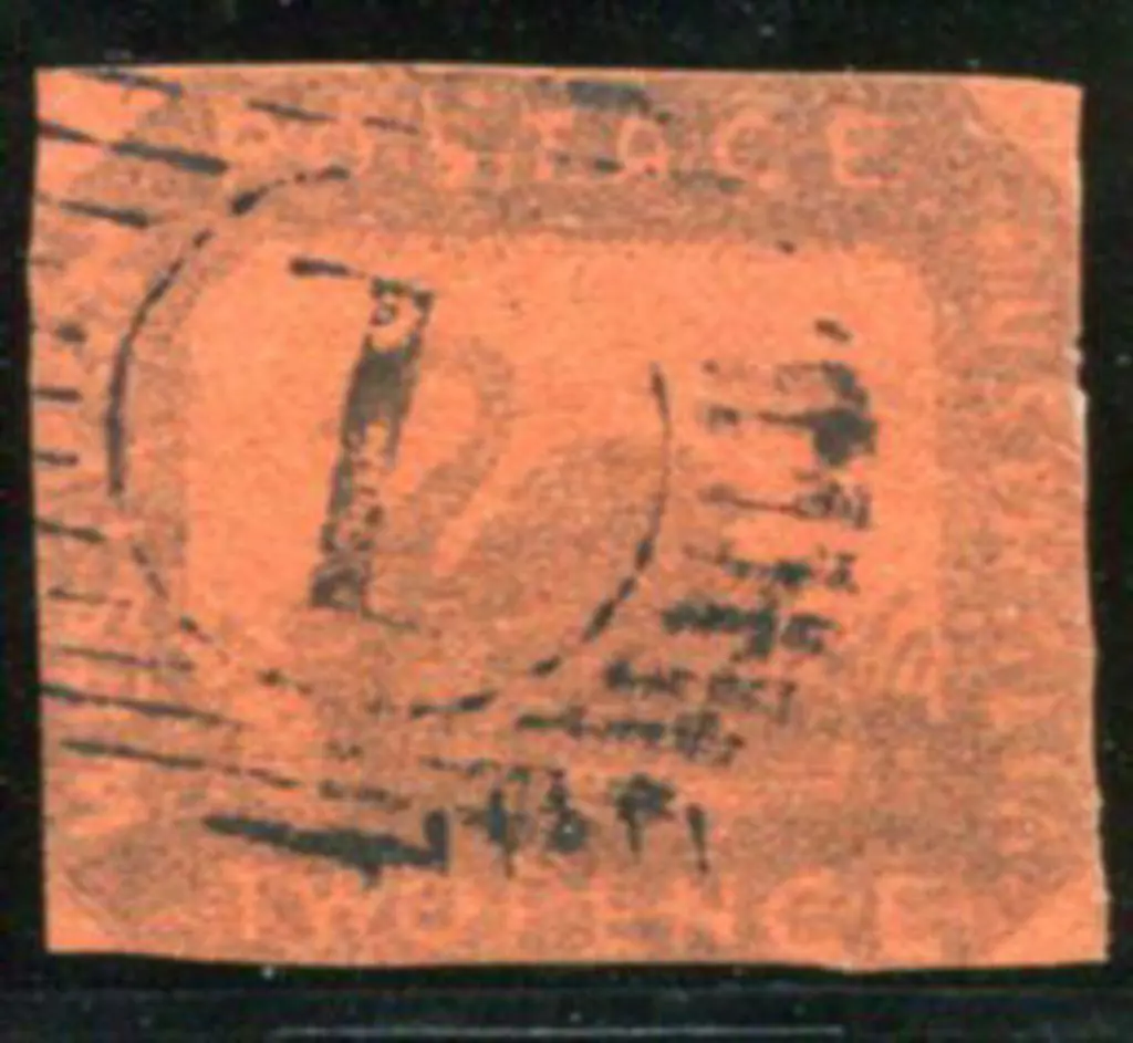 1858 2d brown-black on Indian red fine used with ... Image 1++