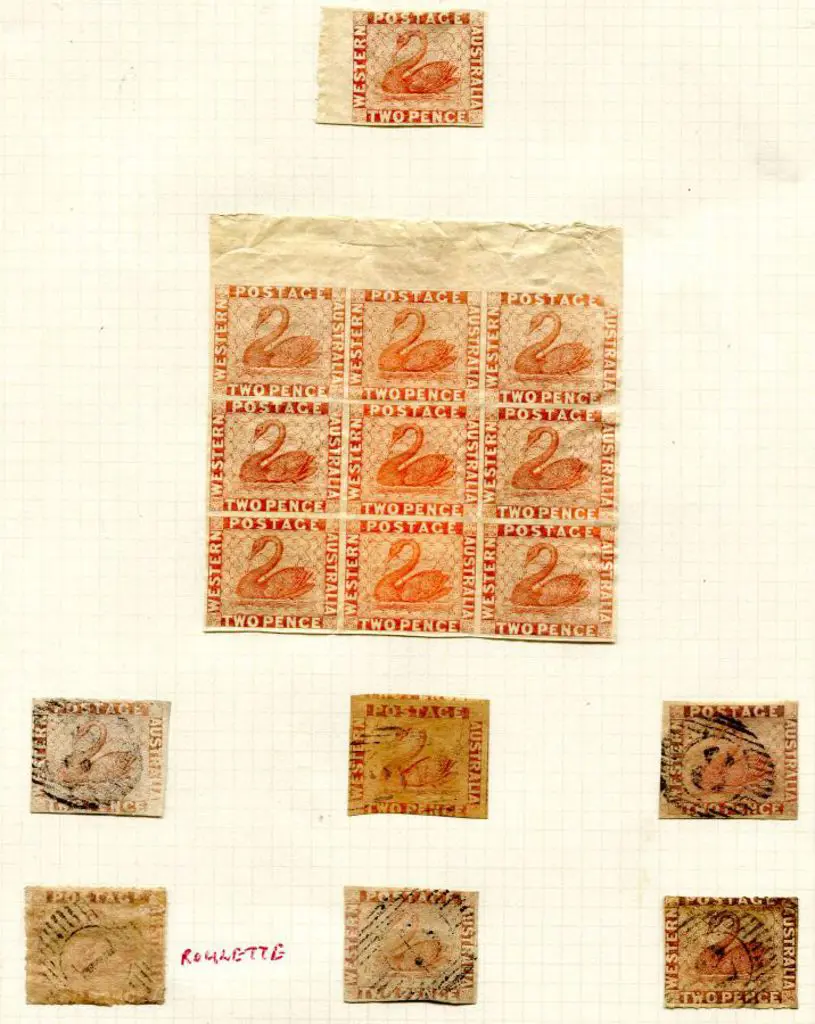 1860/64 2d orange swan group with each stamp ... Image 1++