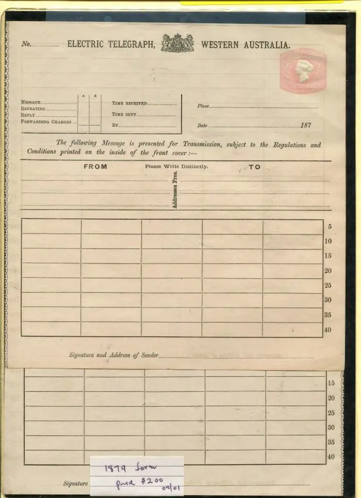 1870's Telegram Form unused with embossed QV "One ... Image 1++